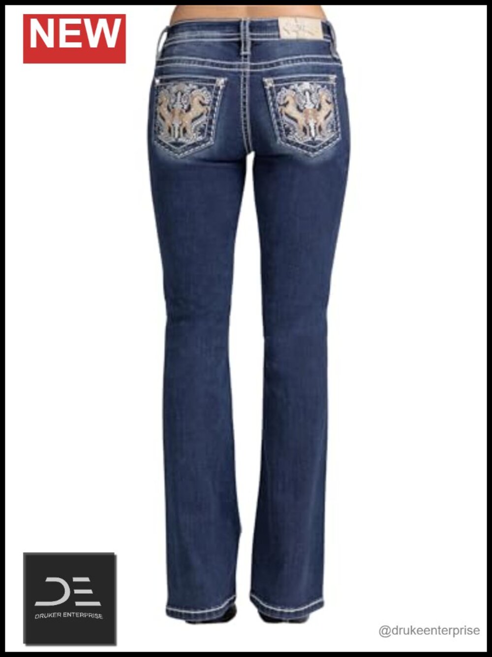 Women's Mid-Rise Bootcut Jeans with Rhinestone Embroidery